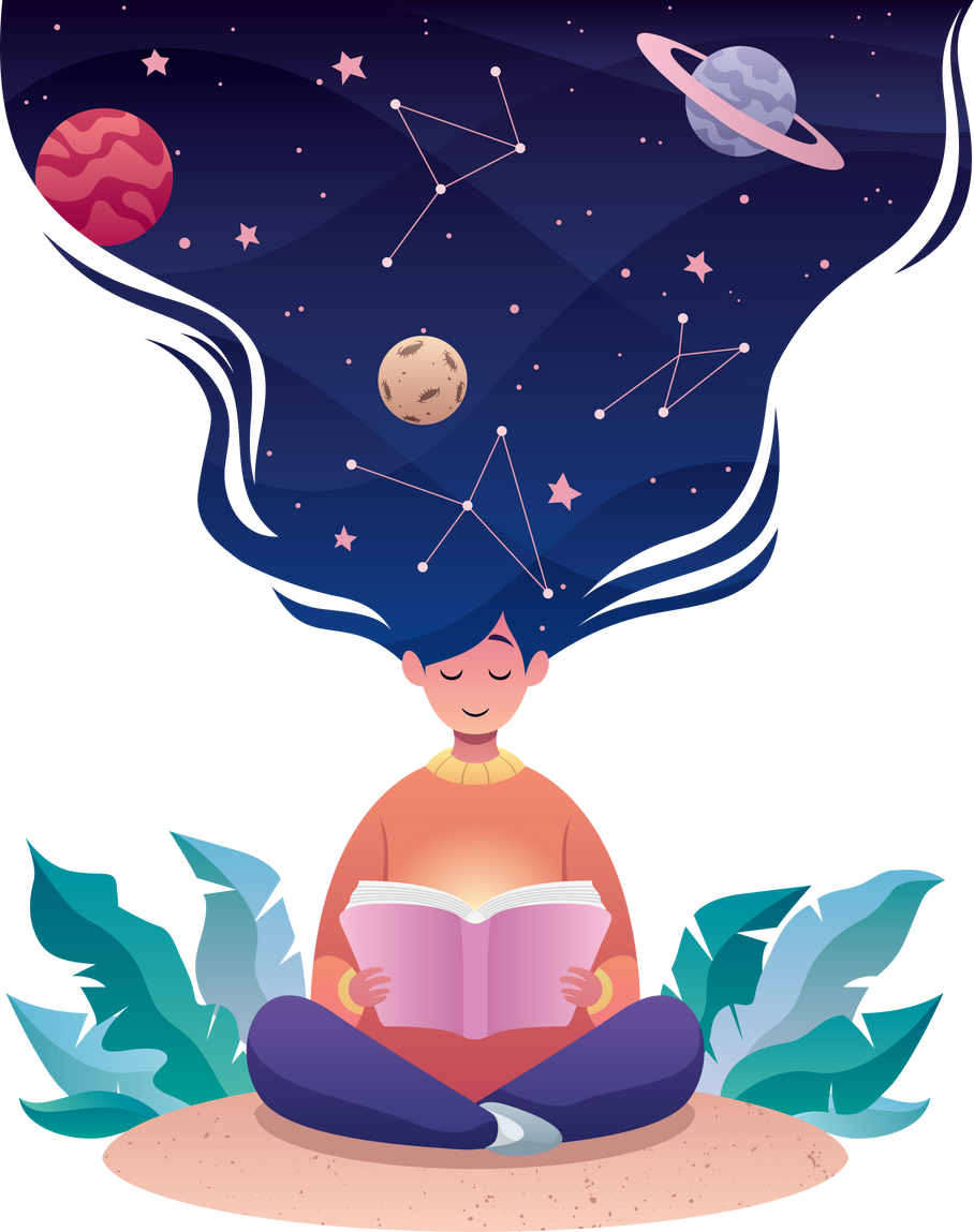 Woman Thinking of Astrology Illustration